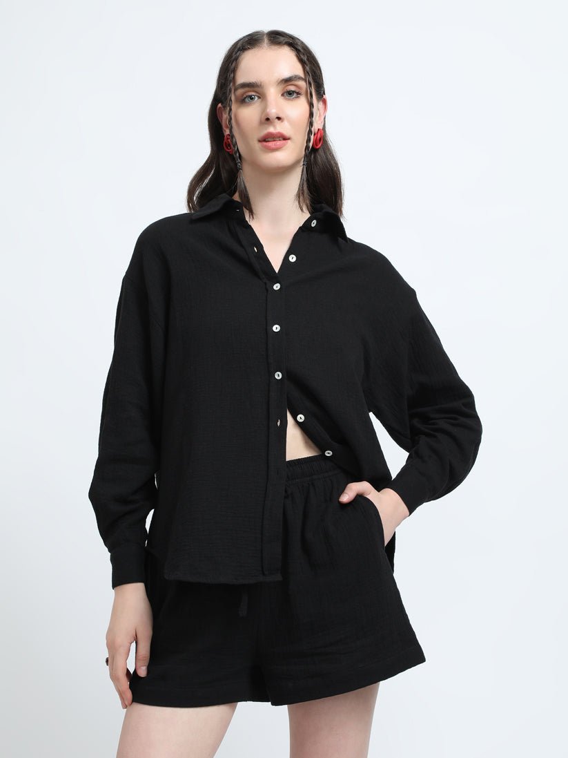 MAEVE BLACK SHIRTS & SHORTS CO-ORD SET