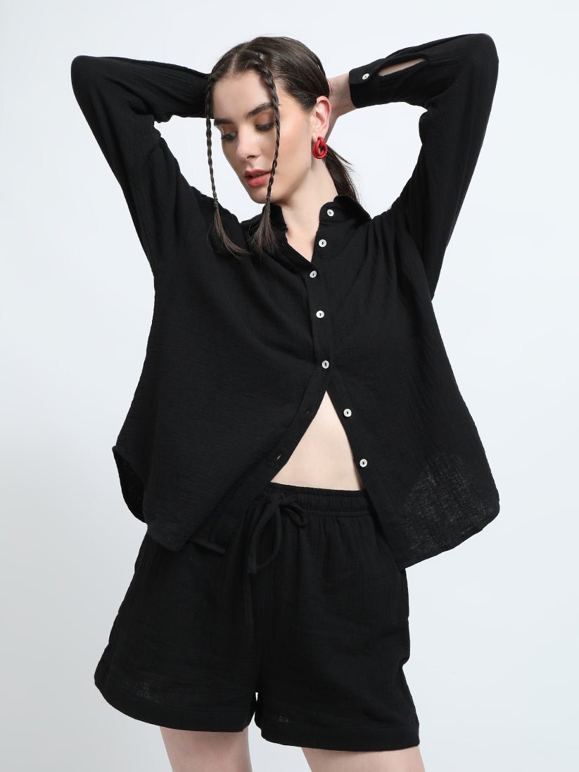 MAEVE BLACK SHIRTS & SHORTS CO-ORD SET