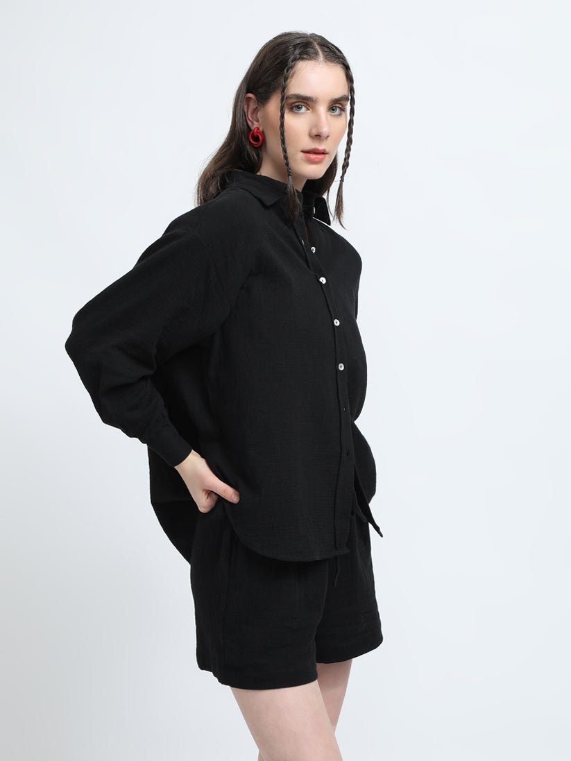 MAEVE BLACK SHIRTS & SHORTS CO-ORD SET